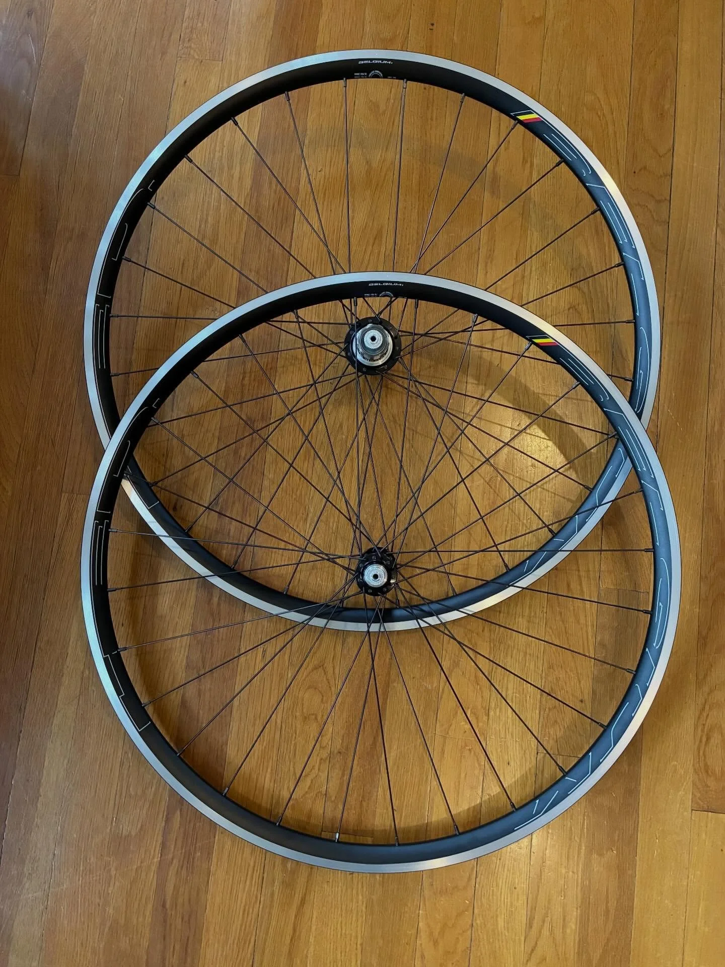 It&rsquo;s been a rim brake wheel building day at the shop. These are heading to Brooklyn NY next week. HED Belgium R rims laced to White Industries T11 hubs. 1600 grams. #vernbuiltwheels #whiteindustriest11 #hedrims #rimbrakesarentdead