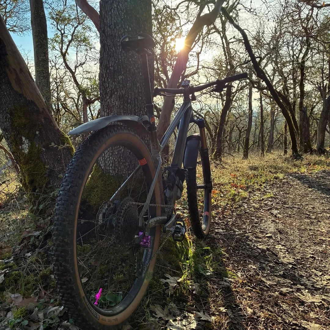 Views on the morning commute. #viewsonthemorningcommute #ilovethesmellofsingletrackinthemorning #madronecyclesjab #vernbuiltwheels #mtbroguevalley