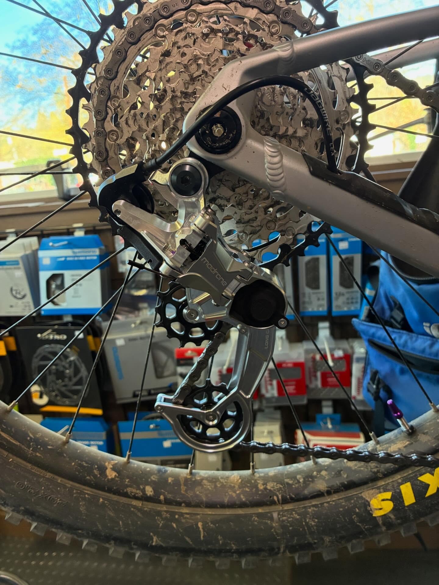 Another successful install of a Madrone Cycles Jab derailleur. This one in shiny silver. We couldn&rsquo;t get a photo of the entire bike as our customer was too excited to get out to MOTR and test it out. #madronecyclesjab #visitjacksonvilleoregon #