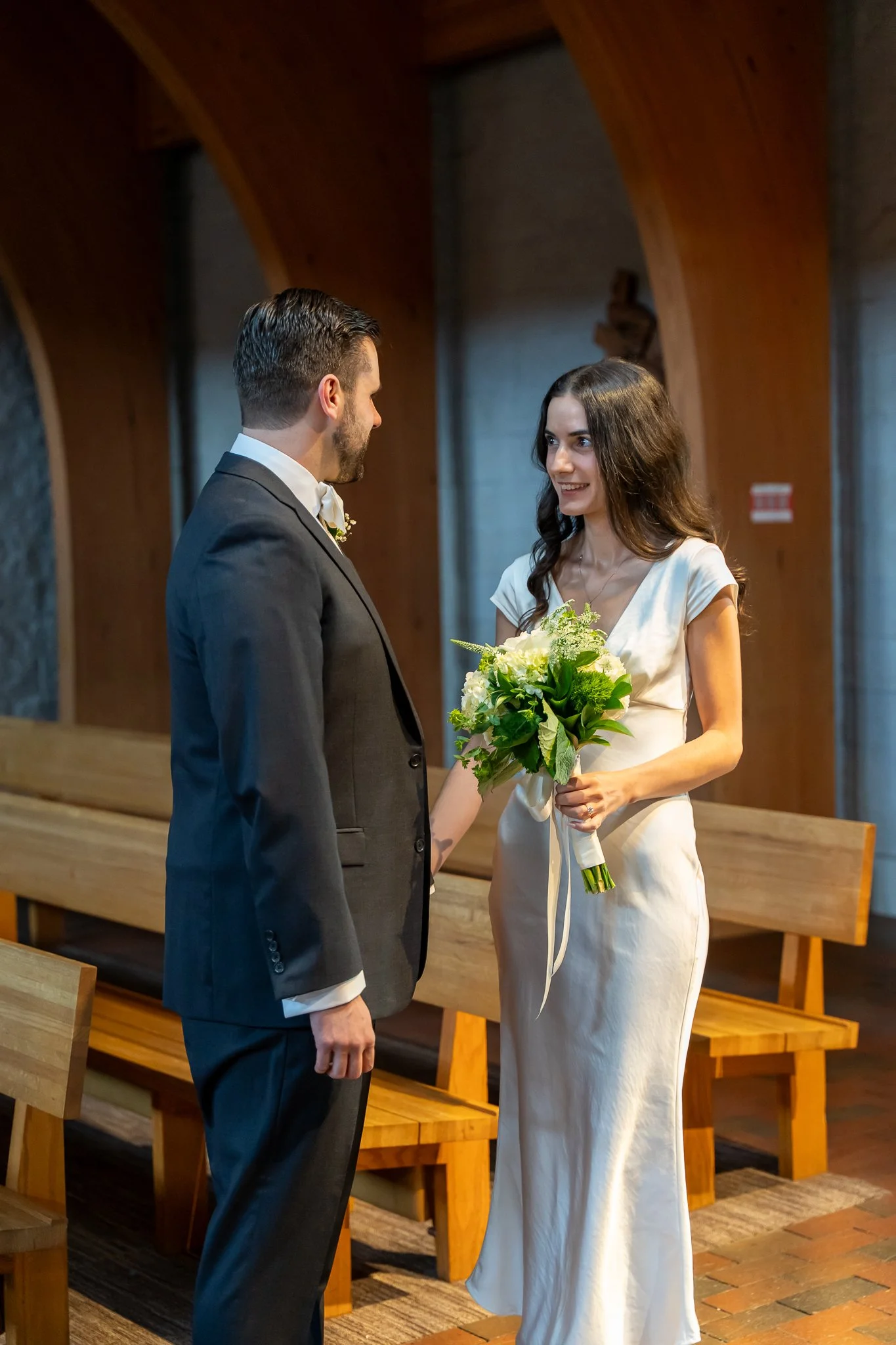 Bride and Groom talking before Raleigh, NC wedding