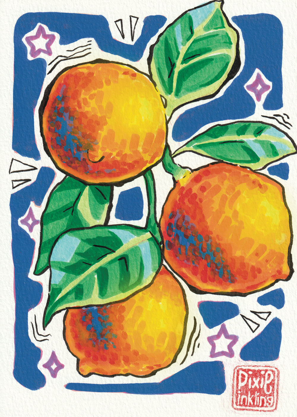Vibrant Oranges Original Painting - Unique 5x7 Art — Pixie Inkling