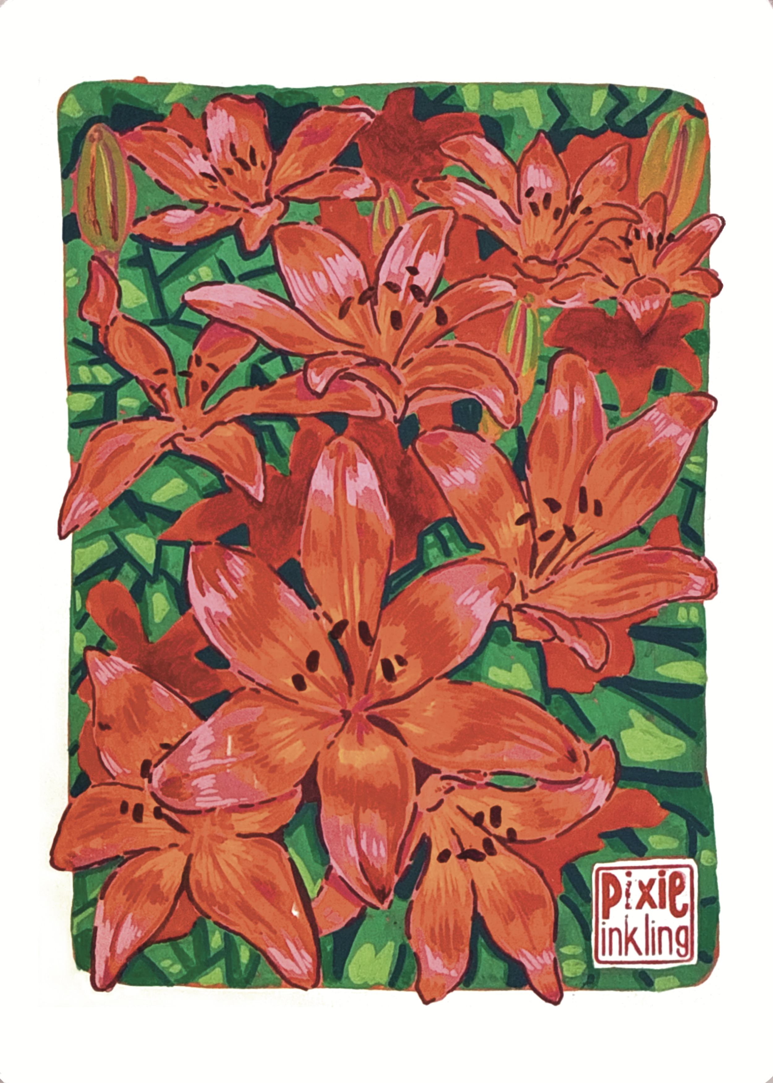 Red Lilies Original Framed Painting