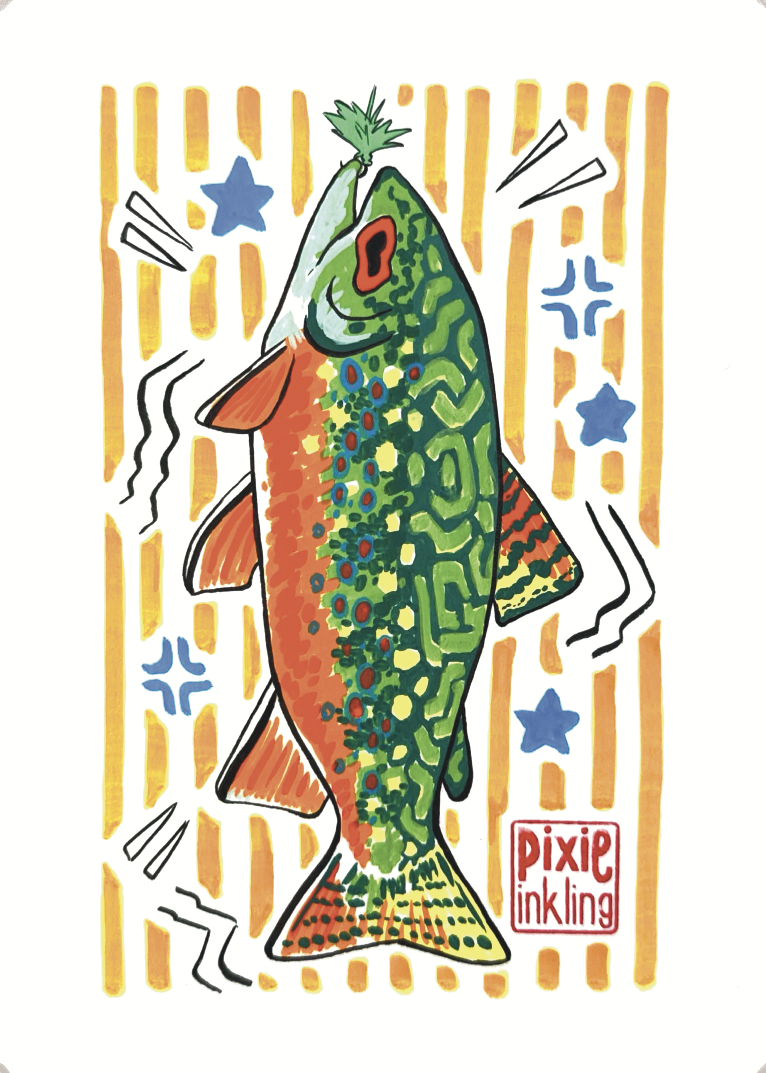 Original Brook Trout Painting - Framed 5x7