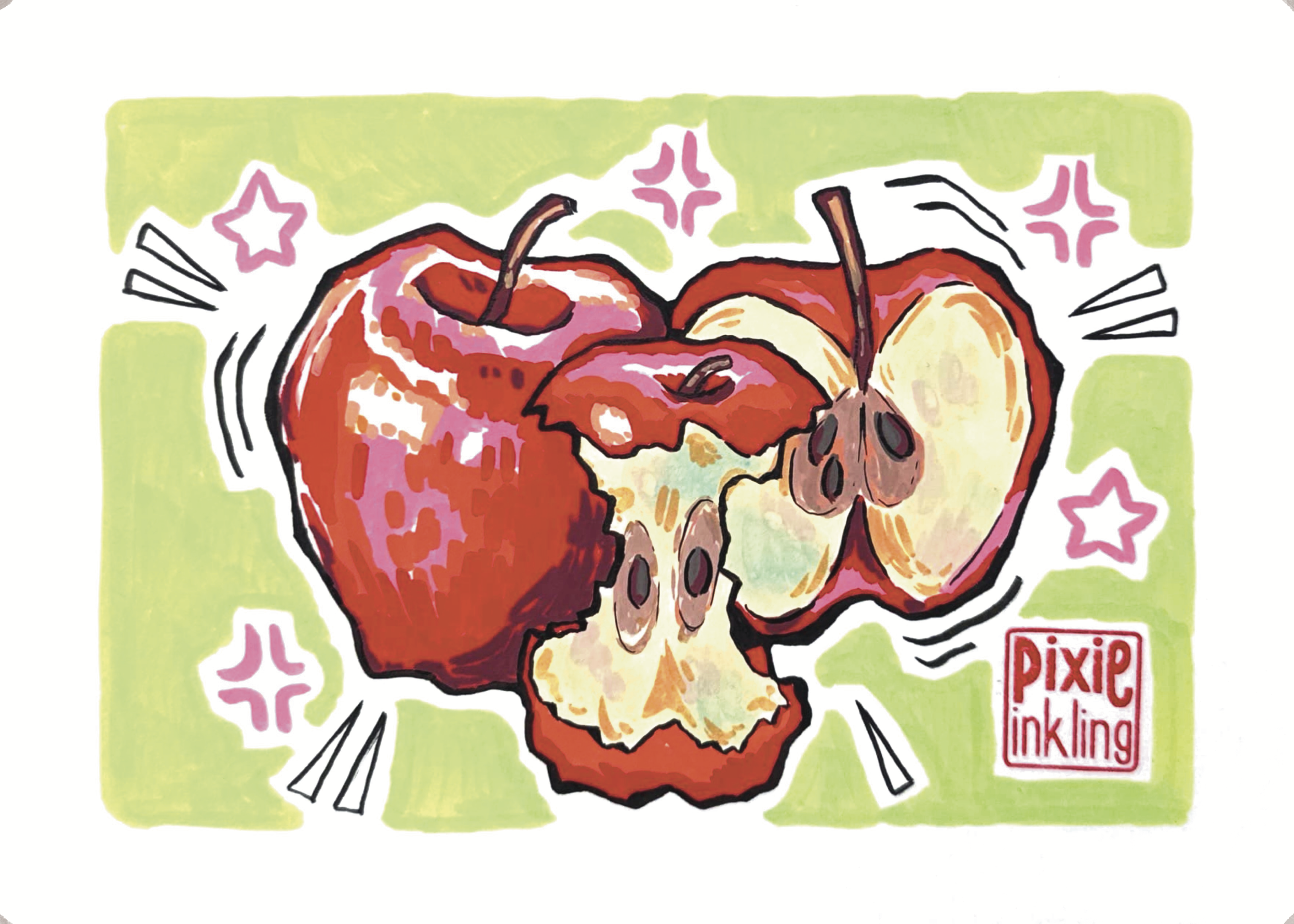 Vibrant Apples Original Painting - Framed in Black and White