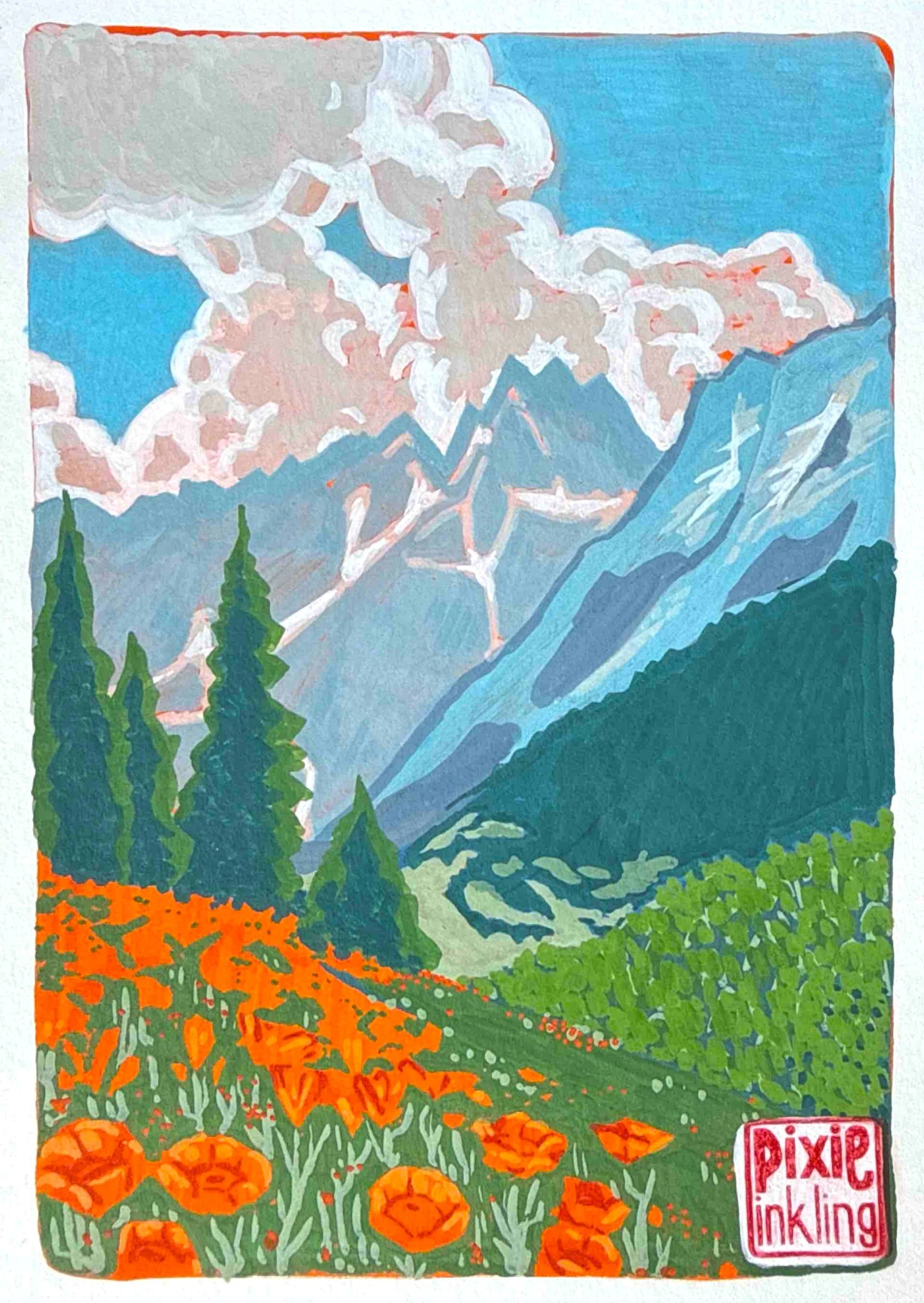 Montana Alpine Poppies Art Print 5x7