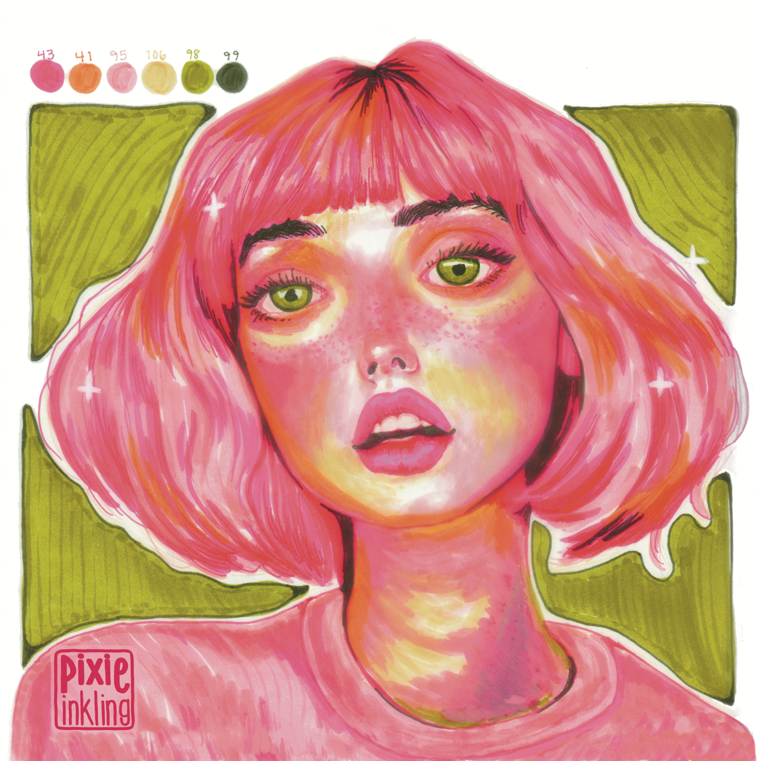 Vibrant Pink & Green Portrait Art Print