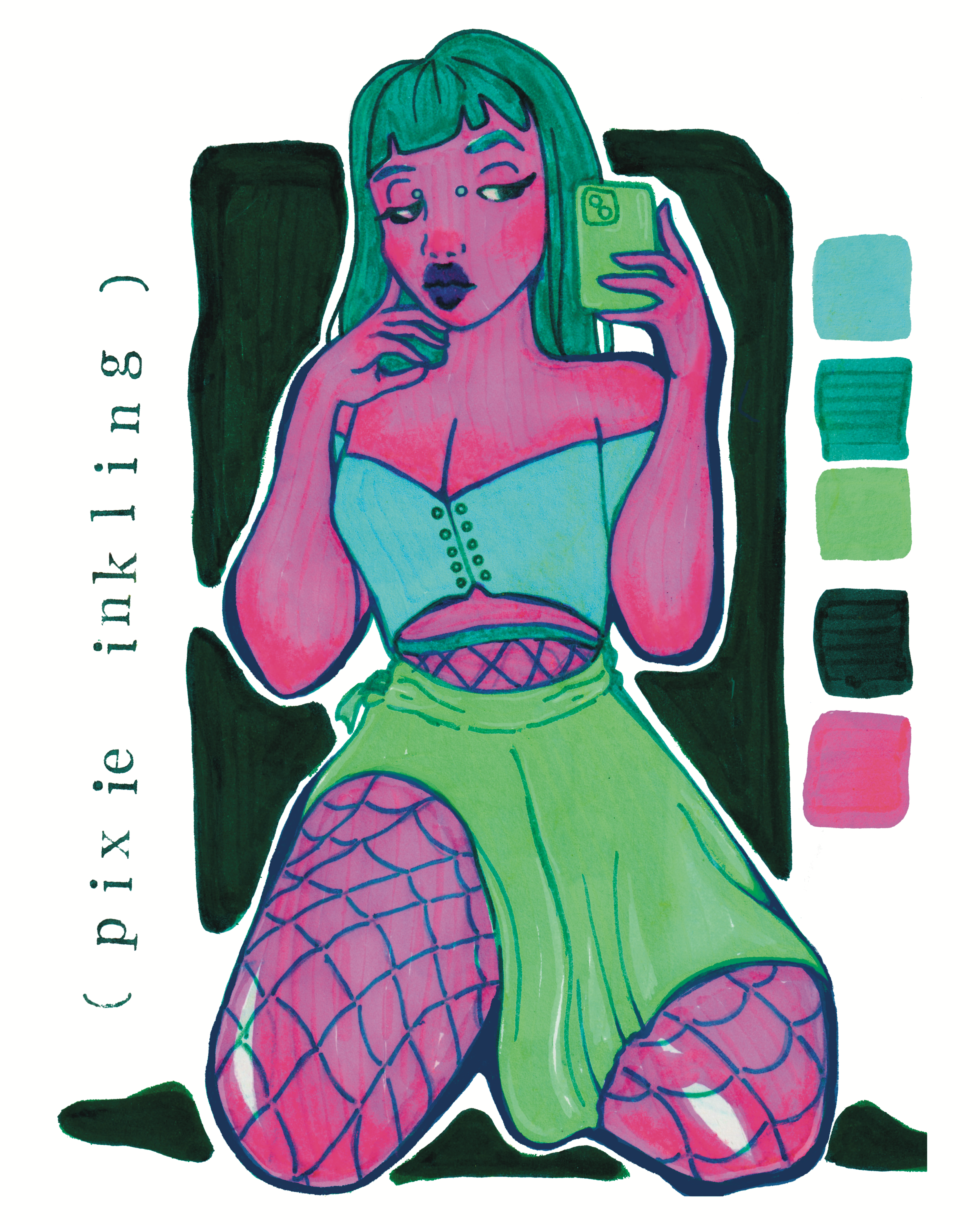 Fishnets & Ink Illustration Art Print