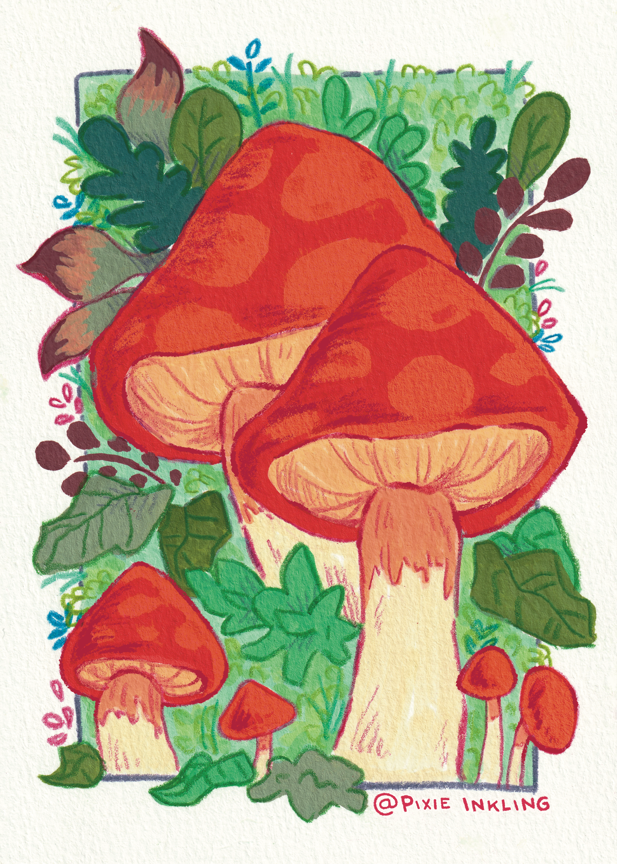 Mushroom Forest Original Painting - 5x7 Framed Art