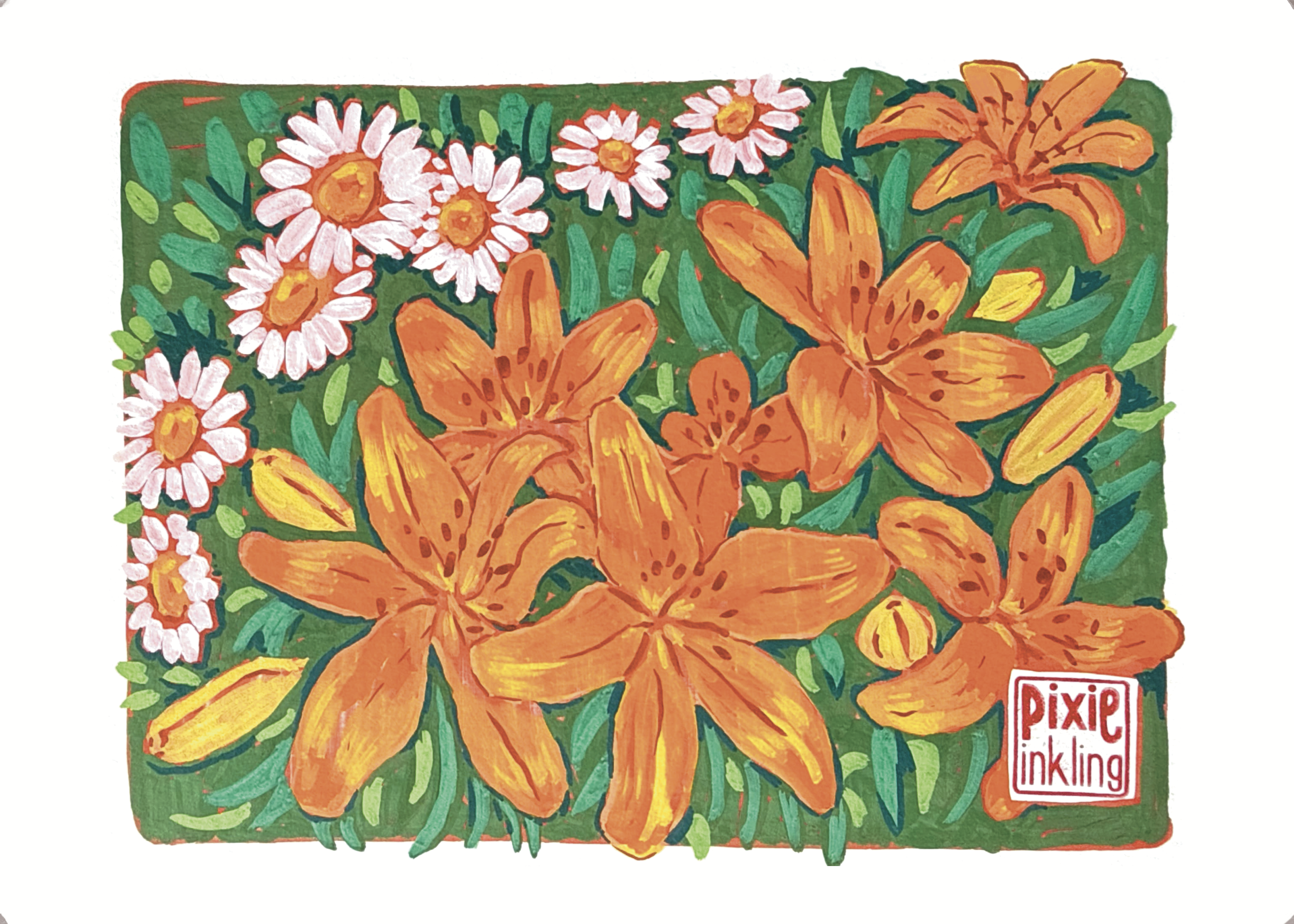 Vibrant Orange Lilies Framed Original Painting