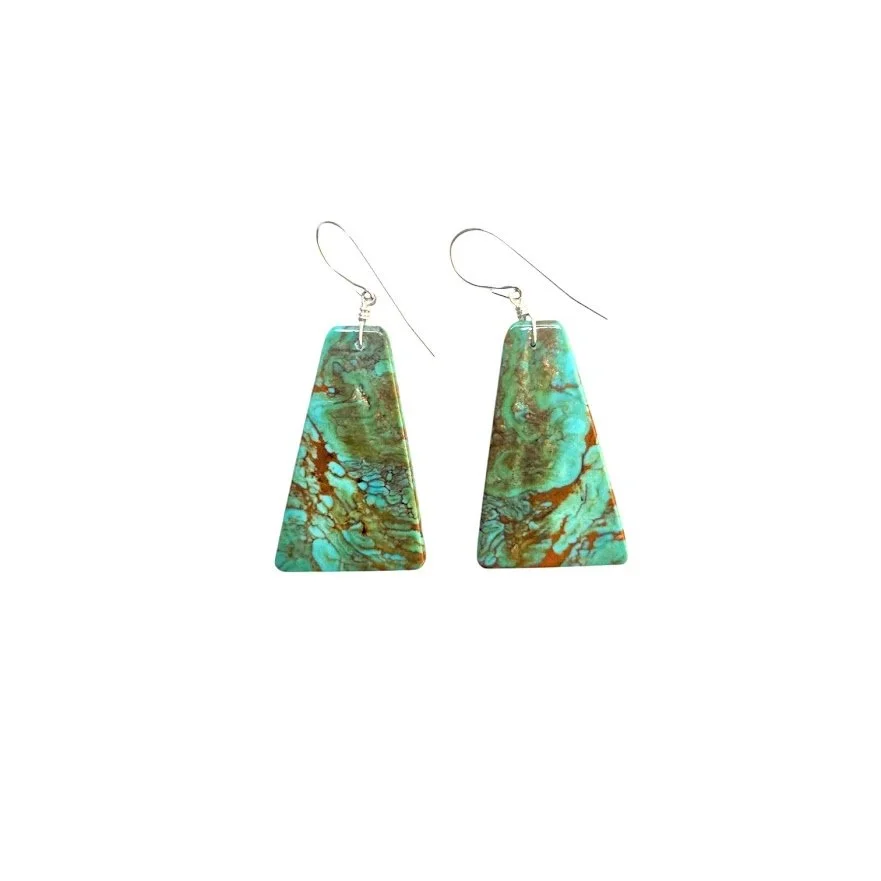 Lester & Sharon Abeyta (Navajo) — Kingman Turquoise Dangle Earrings