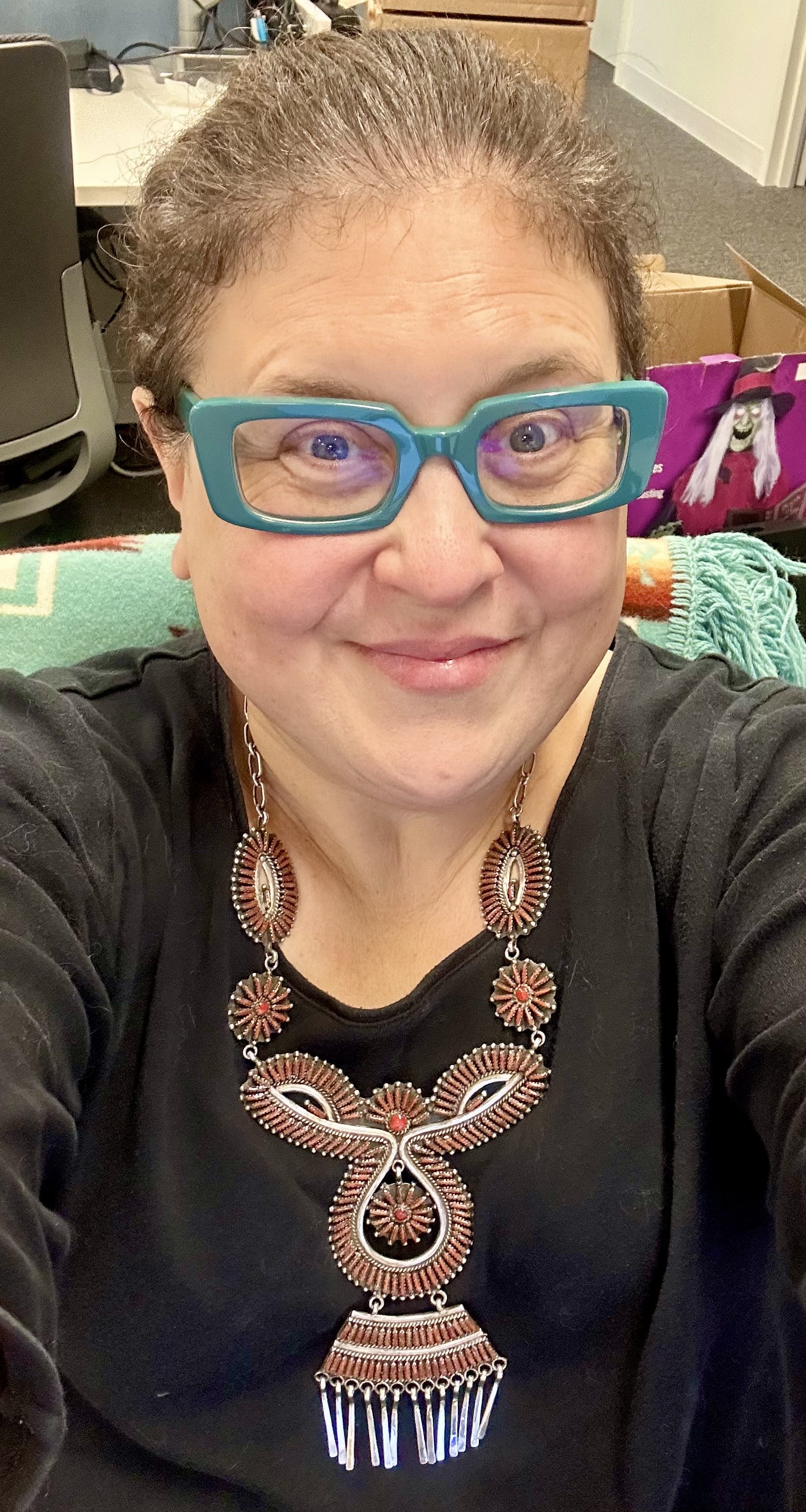 Wearing spectacular vintage zuni, artist unknown