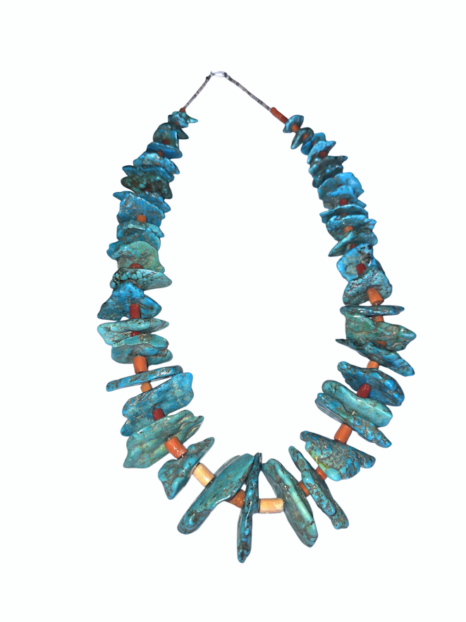 Vintage Kewa Turquoise & Mediterranean Coral Necklace — Artist Unknown, 30"