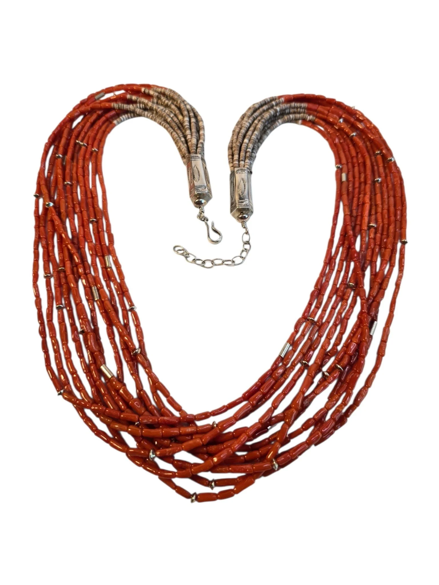 Darrel Joe Navajo 12-Strand Mediterranean Coral & Olive Shell Heishi Necklace