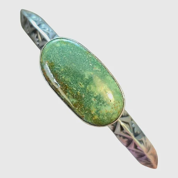 Travis Teller Sterling Silver & Green Nevada Turquoise Carinated Cuff Bracelet