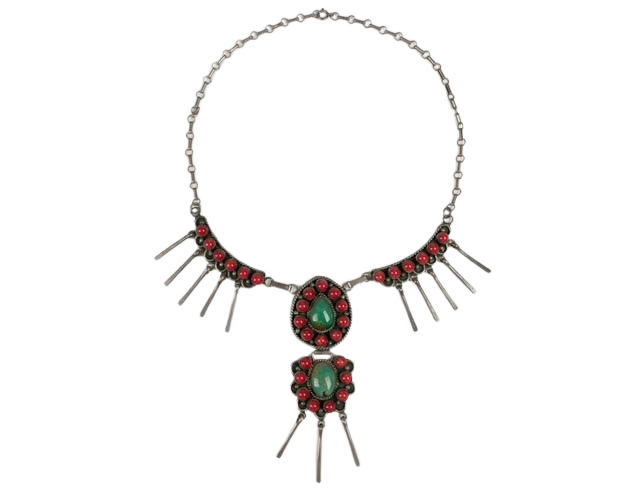 Coral and Turquoise Dangle Necklace - Thomas Yazzie (Navajo)