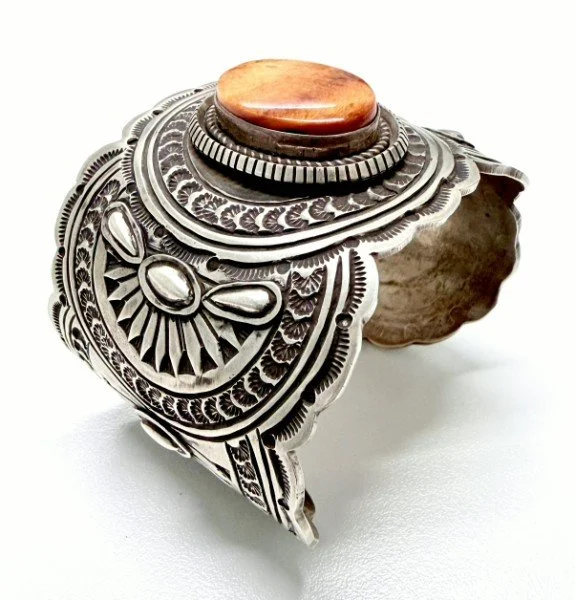 Rita Lee Sterling Silver & Orange Spiny Oyster Statement Cuff Bracelet