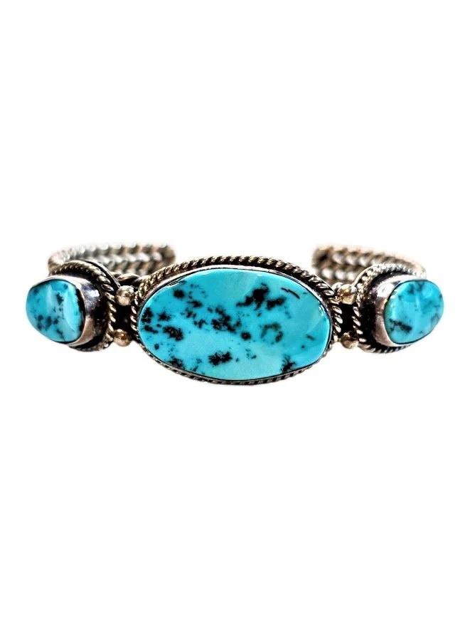 Three-Stone Natural Turquoise Twisted-Wire Cuff, c. 1990s