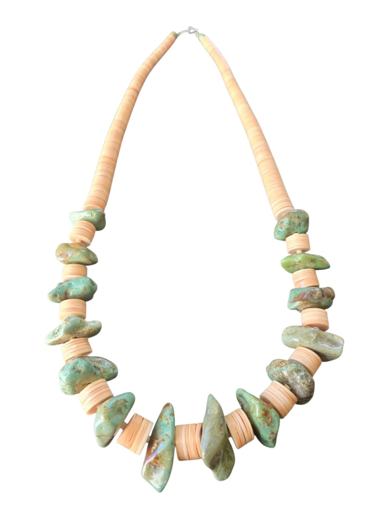 Lester, Sharon & Richard Abeyta Kewa Pueblo Orange Melon Shell & Kingman Turquoise Necklace
