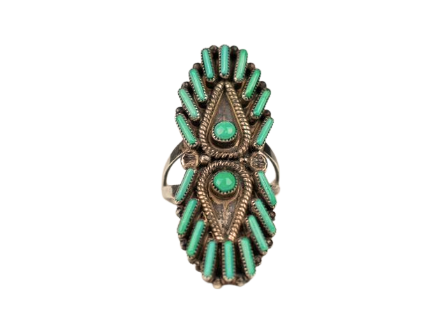 Green Needlepoint Vintage Ring - Calvin Eustace (Zuni)