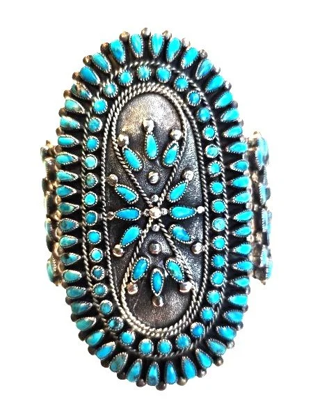 Johnny Mike Begay Navajo Sterling Silver & Turquoise Cluster Cuff Bracelet