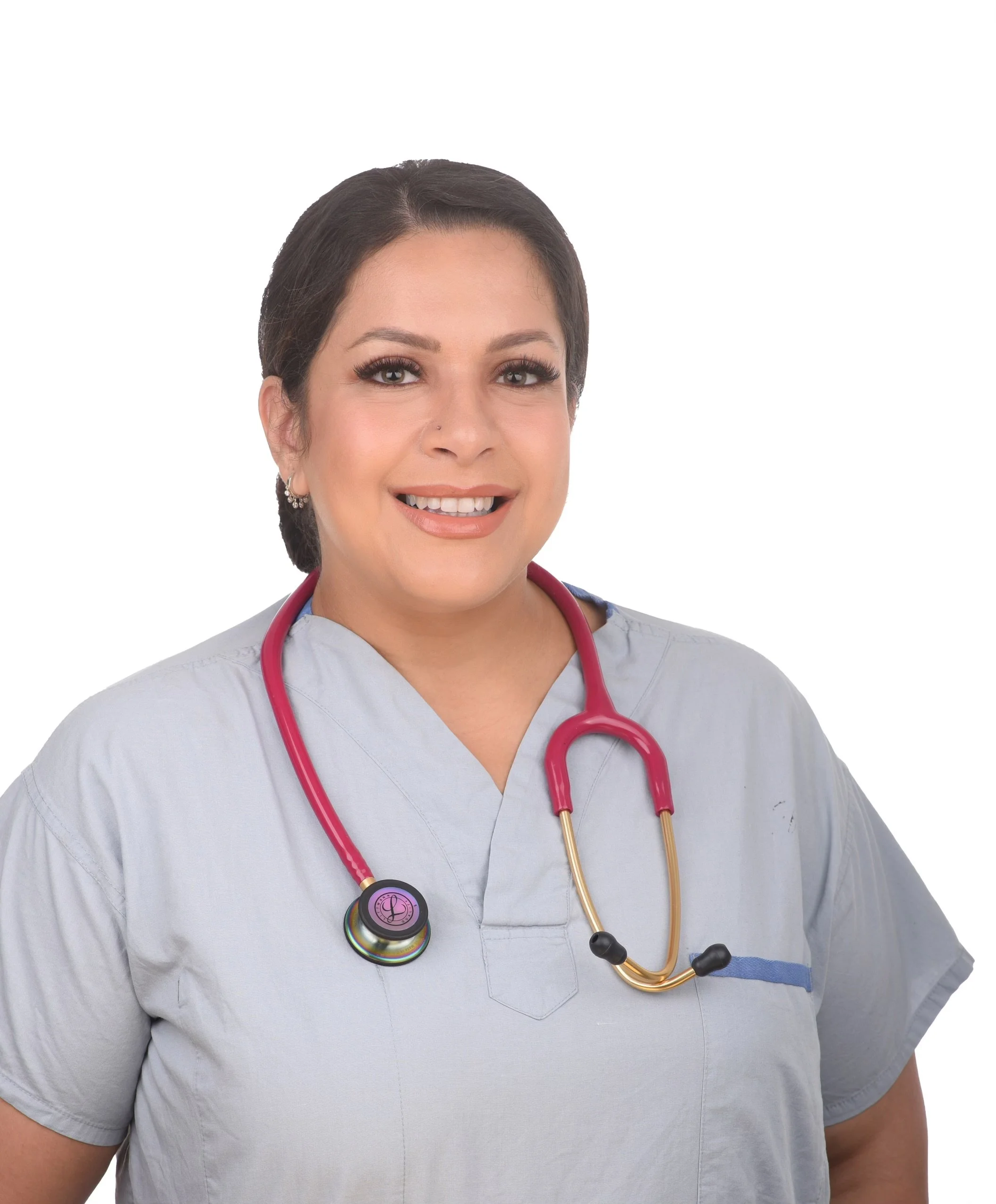 Sara in her nursing scrubs