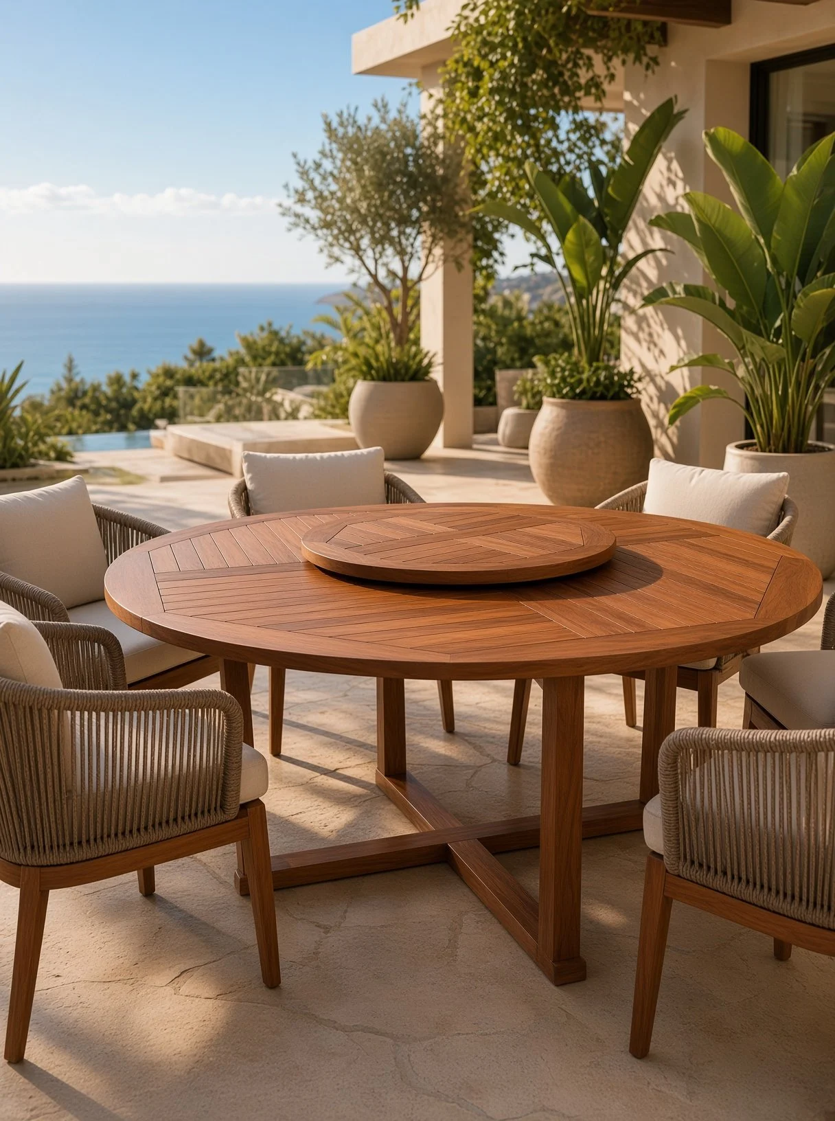 Arturo – Solid Teak Table with Built-in Lazy Susan