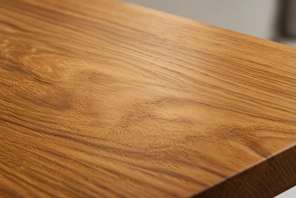 Premium Teak wood with its characteristic golden-brown color and natural oily sheen. Outstanding durability and weather resistance make it excellent for outdoor and high-wear applications.