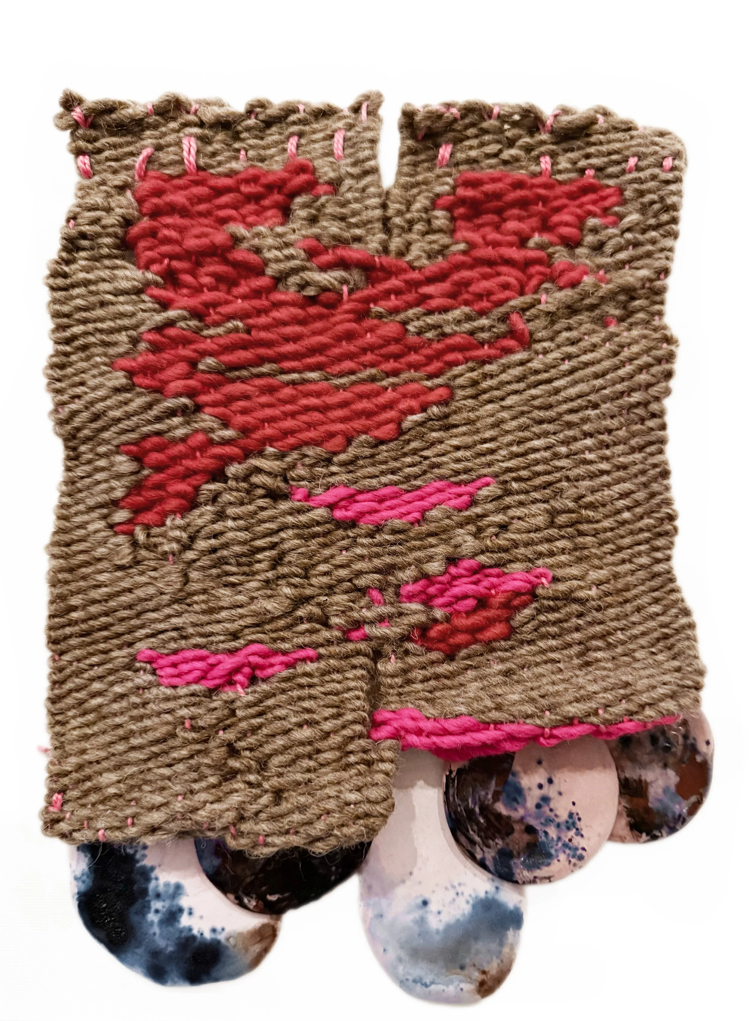 Weaving Wallhanging Clay Ceramics Hand dyed Wool