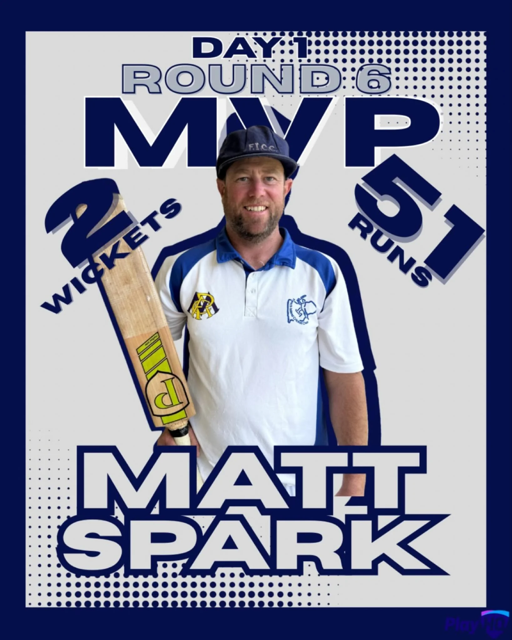 🏏 DAY 1 | ROUND 6 MVP 🔥

Our Round 6 MVP goes to Matt Spark after a brilliant all-round performance against Baxter 💪

With the ball, Matt led from the front, producing a tight spell of 2/16 off 8 overs, building pressure and setting the tone.

He 