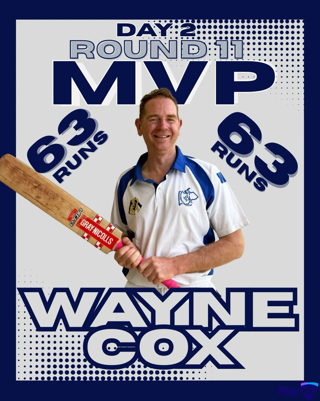 🏏 MVP &ndash; Round 11, Day 2 - Wayne Cox 

A classy knock under pressure! 👏

Wayne Cox led from the front with a superb 63 runs, striking 10 boundaries in a commanding innings. Timing, patience and pure class at the crease, setting the tone when i