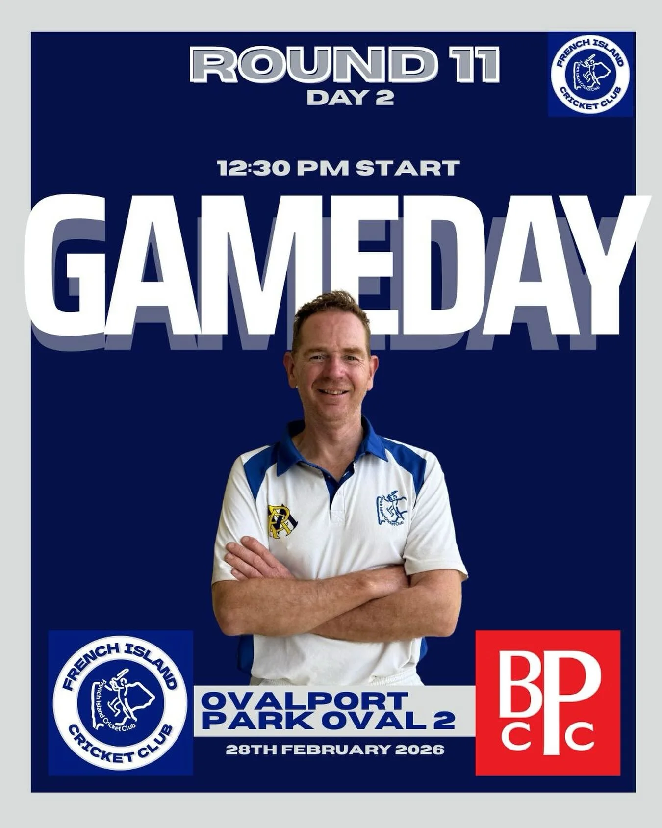 GAME DAY &ndash; ROUND 11 | DAY 2 

We&rsquo;re back at Ovalport Park &ndash; Oval 2 today taking on Baden Powell, chasing 254 runs.

🕧 12:30PM start

A big task ahead, but the boys are ready to dig in, build partnerships and get the job done. 💪

C