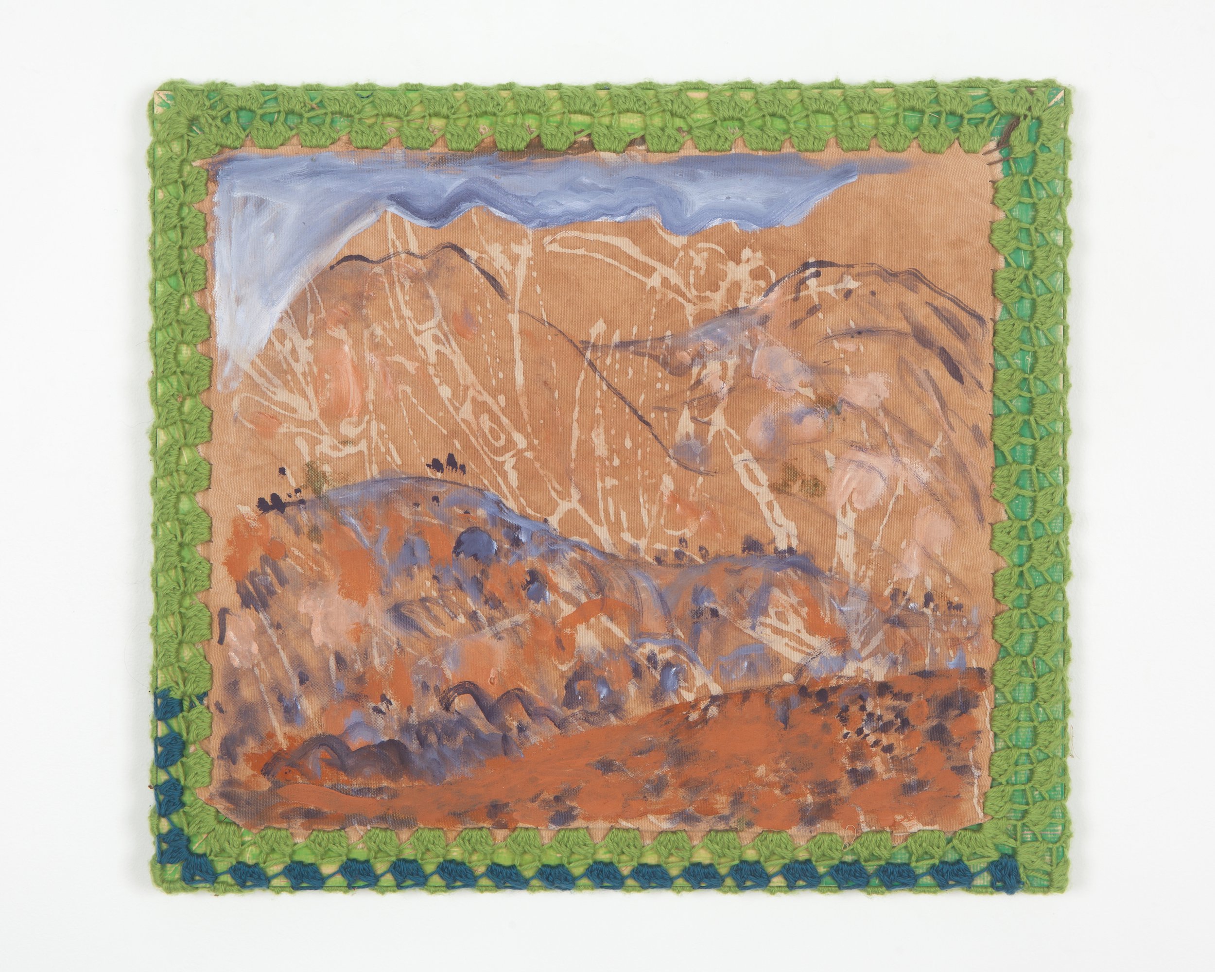 Breathe, green, ground pigment, thread and wool on earth-stained cotton, 44 x 50 cm, 2025