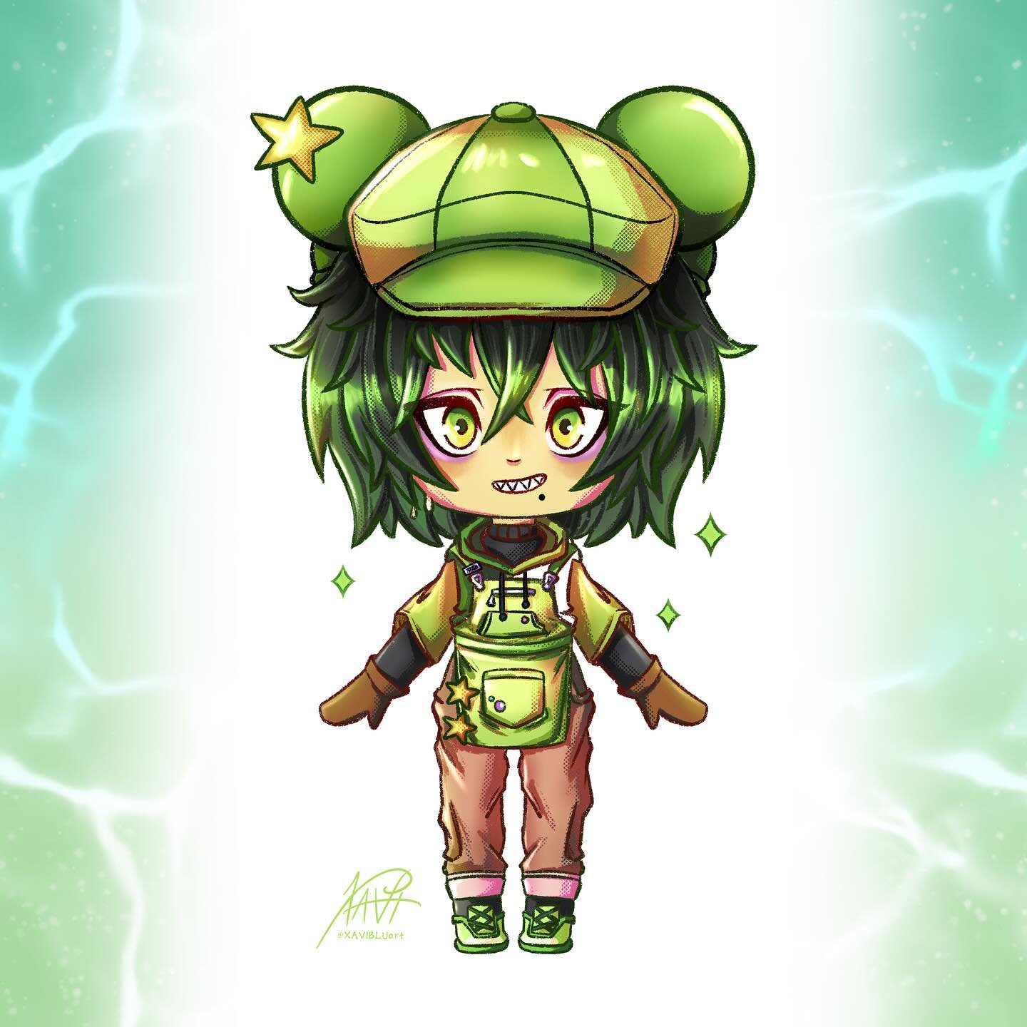 Here we are with the final attack for this year! Attack number 18 is the character Clair, belonging to @viryllion !! 
He&rsquo;s just a poor, traumatised toy maker. Just a little guy! 

#toyshop #artisan #crafter #green #greenoc #bearhat #bearears #t
