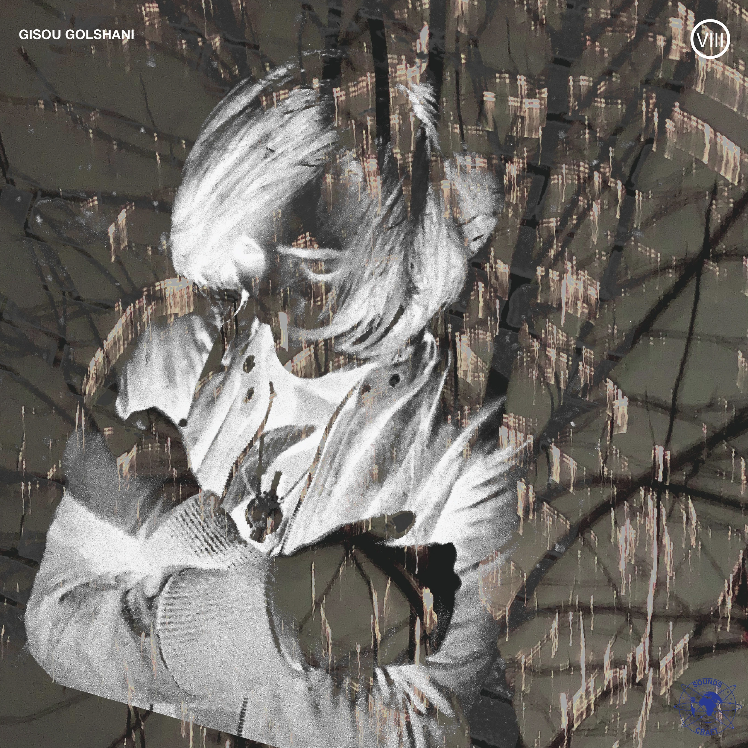 Black and white portrait of a woman with short hair, wearing a jacket, looking down with her arms crossed.