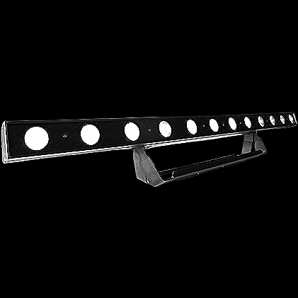 A black LED light bar with multiple circular lights mounted on a black surface.