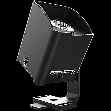 Black portable speaker with the brand name 'FREEDOM' on it, mounted on a stand.