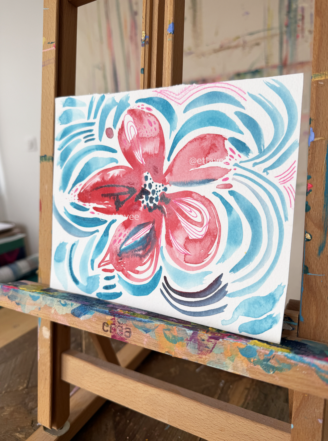 "Fleur Rouge" Color Study / 8”x7” on watercolor paper - International shipping and tracking included.