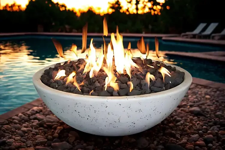 Grand Canyon White 39" x 13" Concrete Gas Fire Bowl with Burner