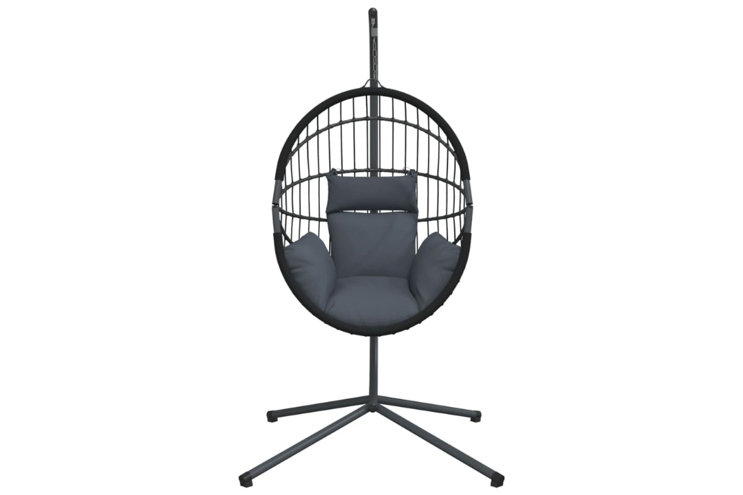 Hanging Egg Chair with Stand – Anthracite Rattan & Steel Frame