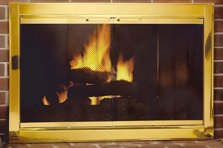 Plated Polished Brass Fireview Masonry Fireplace Door