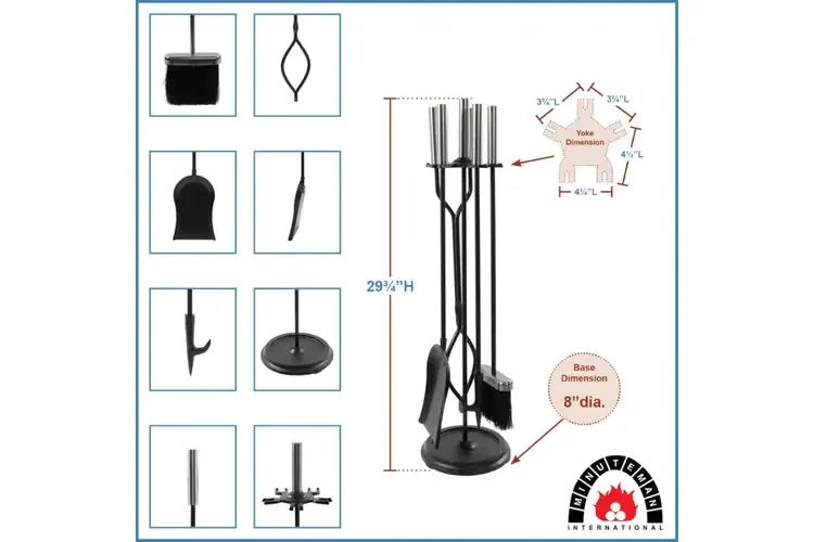 Neoclassic Fireplace Tool Set in Black & Polished Chrome Specifications