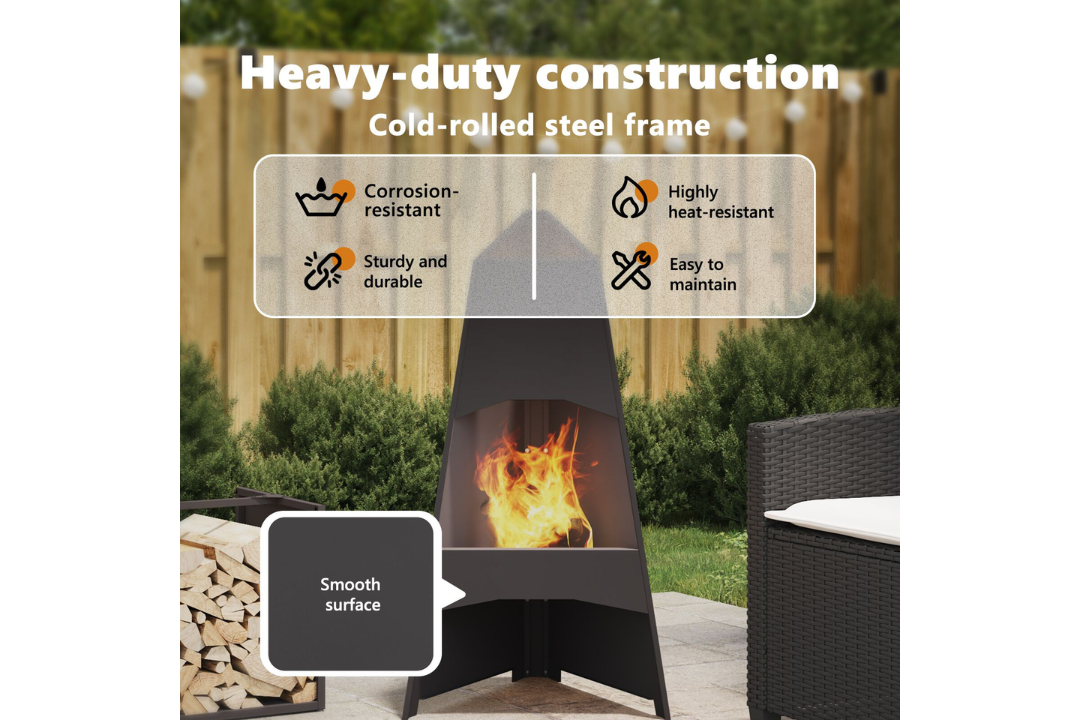 Heavy-Duty Fire Pit Pyramid 50 x 45 x 95 cm Steel in Black Cold-Rolled Steel
