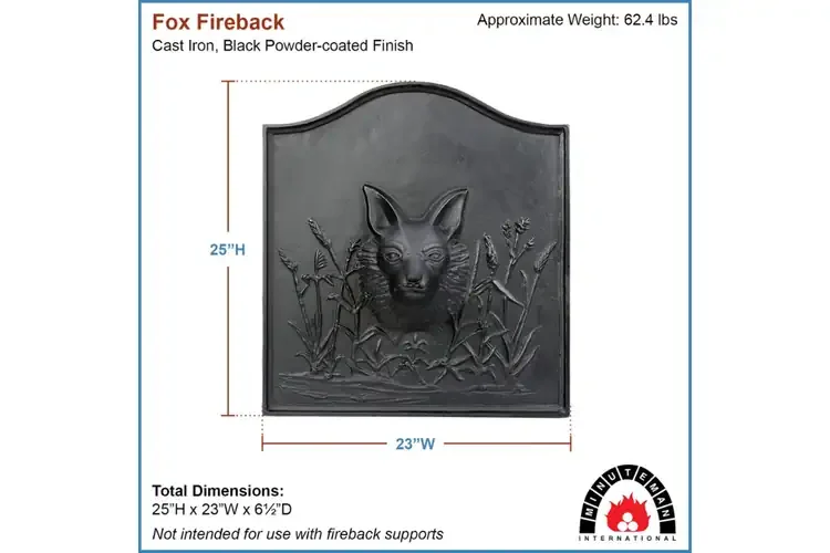 Fox Fireback – Cast Iron Fireplace Backplate with Woodland Fox Design Specifications