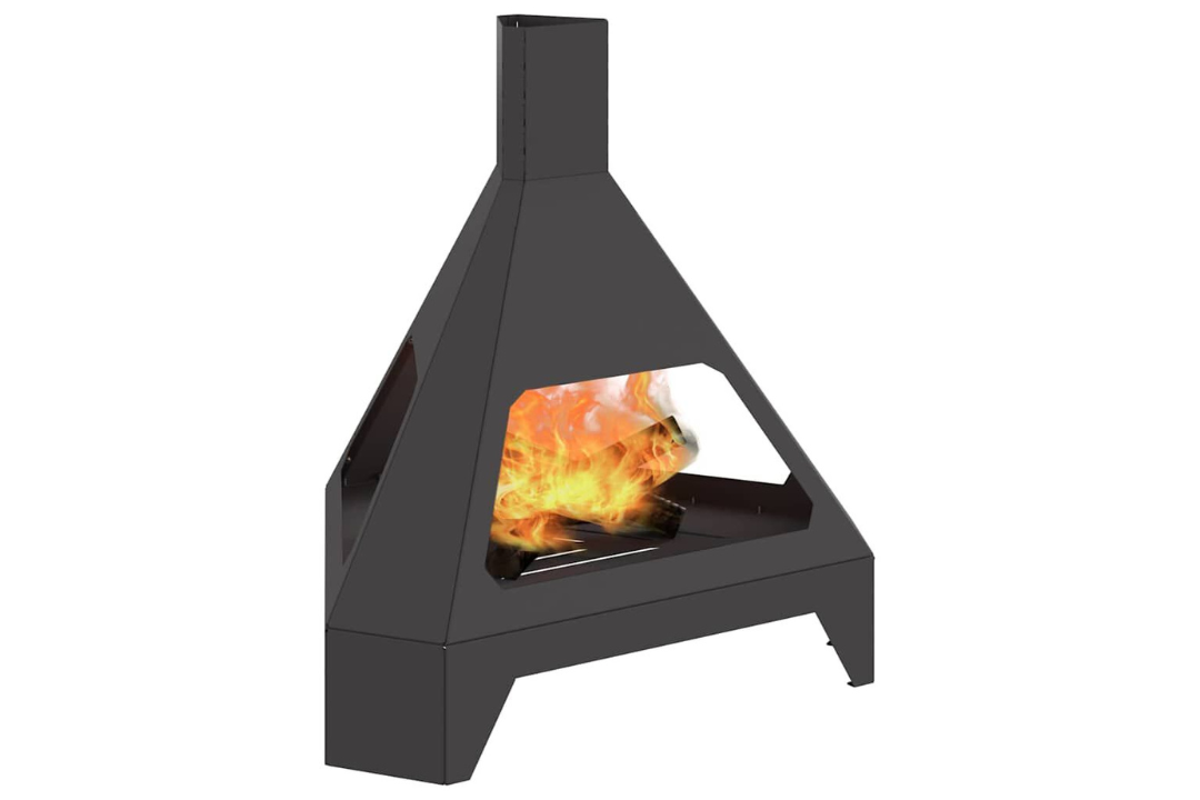 Fire Pit with Chimney 50 x 43 x 52 cm in Matte Black Powder-Coated Finish Cold-Rolled Steel