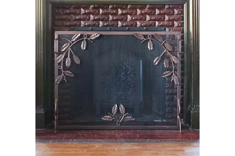 Weston Flat Fireplace Screens – Hand-Forged Decorative Hearth Guard in Roman Bronze 38” X 30”