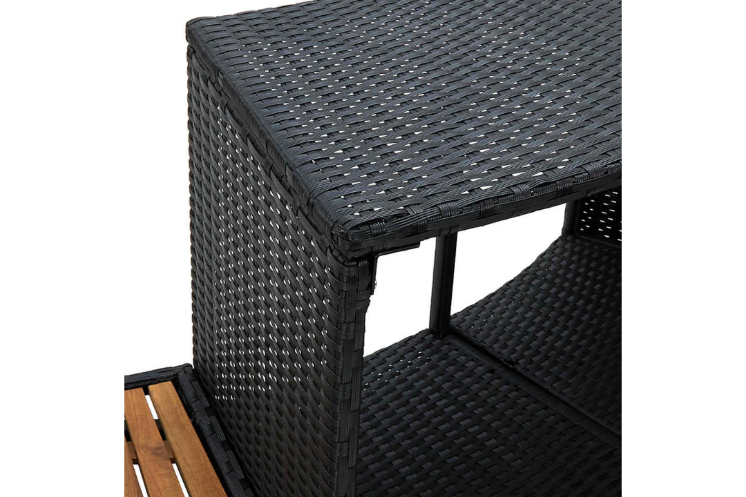 Spa Surround Black Poly Rattan and Acacia Wood with Storage & Mini Sofa Details