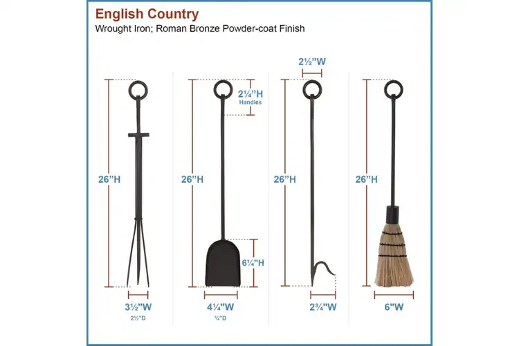 English Country Fireplace Tool Set in Roman Bronze Detailed Information
