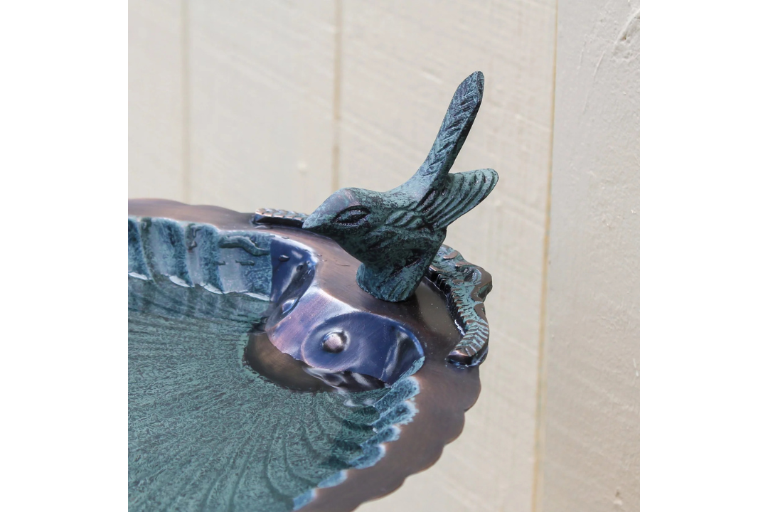 Scallop Shell Birdbath & Wall Mount Bracket With an Antique Verdi Finish
