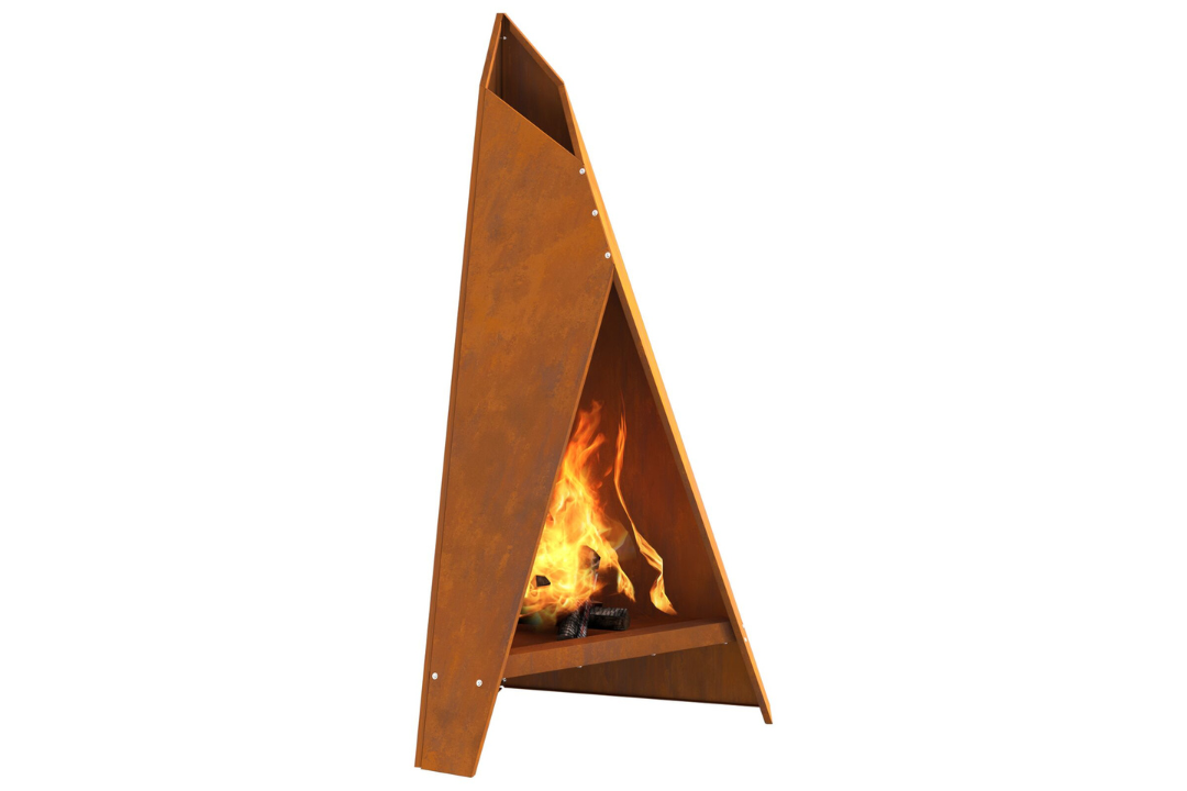 Fire Pit Pyramid 58 x 36 x 100 cm in Rusty Brown Weathering Steel with Rich Patina