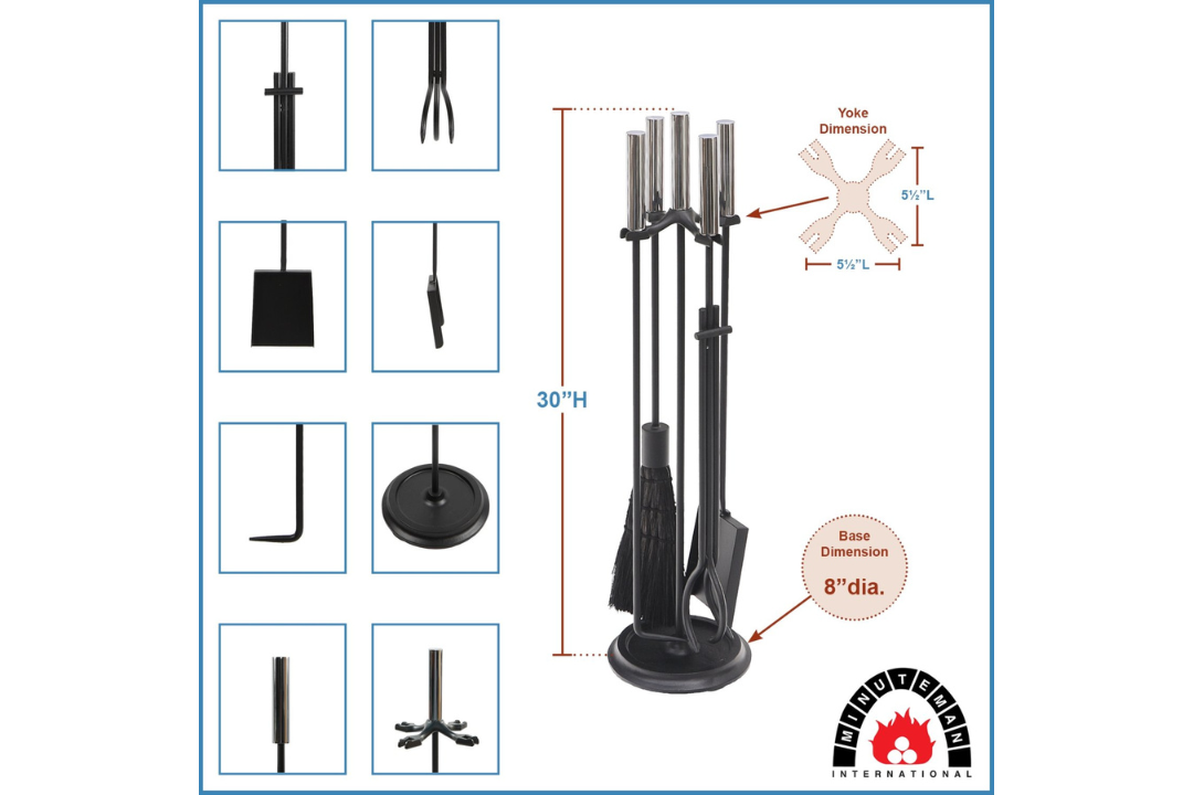 Bedford Fireplace Tool Set in Black and Polished Chrome Specifications